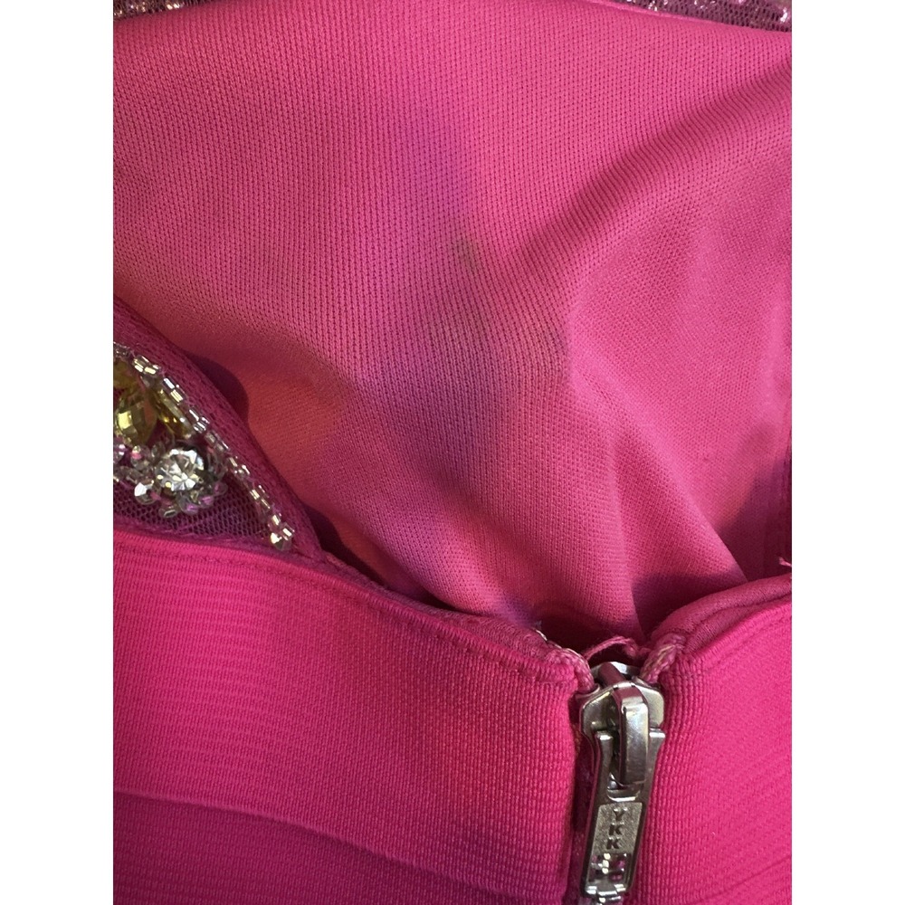 Sherri Hill Hot Pink Bandage Dress Size 4 Beaded Rhinestone Cocktail Prom Party - Picture 14 of 16